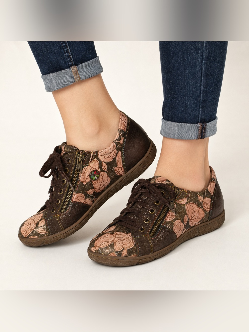 Laura Vita GOCTHO 11 Floral Leather Zip Sneakers EU 41